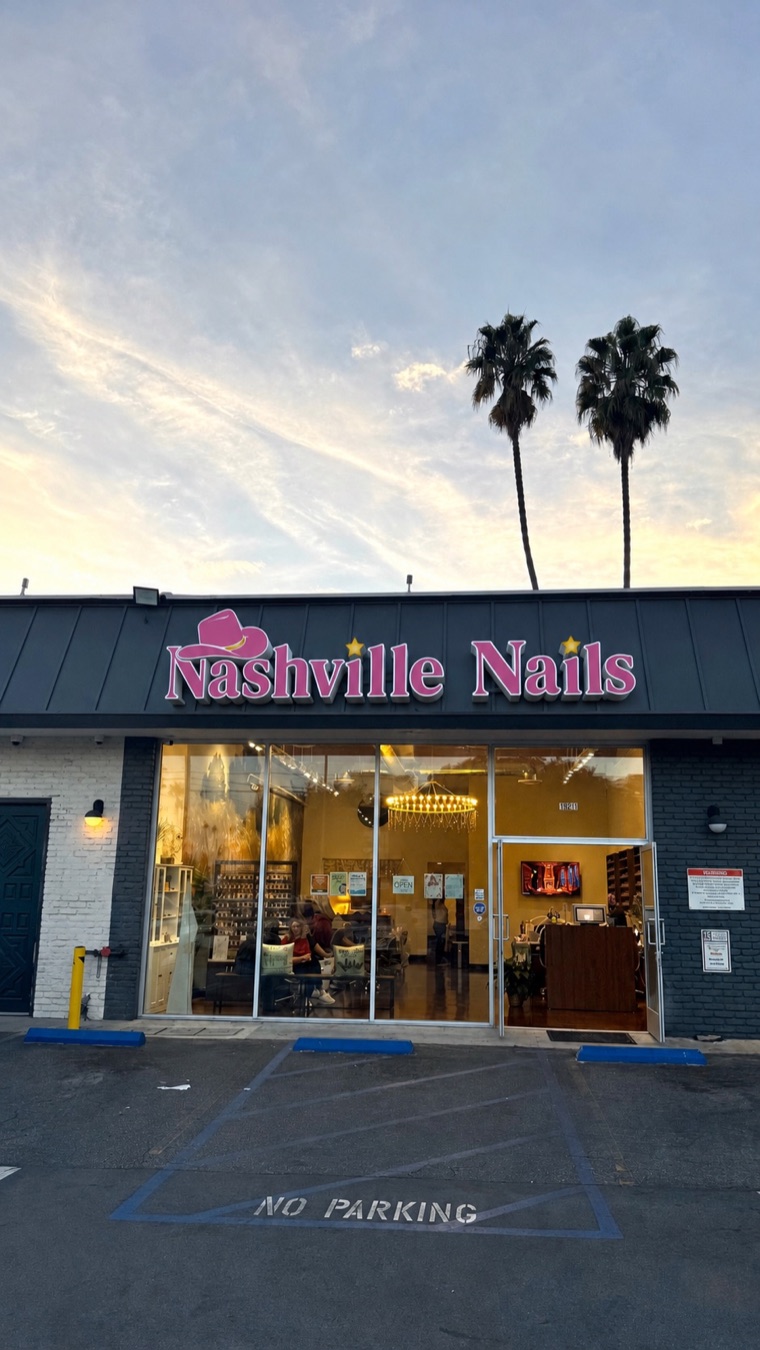 Rendered storefront showing the dreamed Nashville Nails sign above the salon